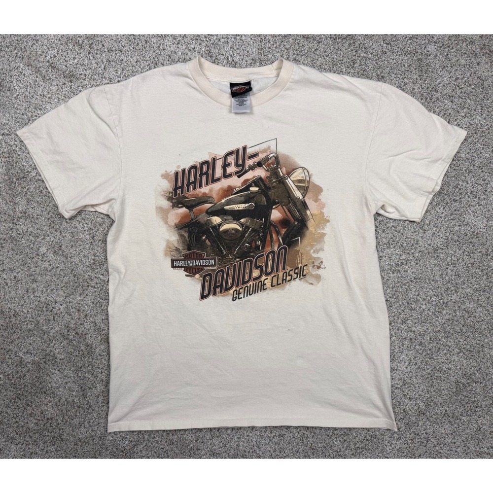 Harley Davidson T-Shirt Daytona Beach Eagle Graphic Large Cream Biker Mens Tee